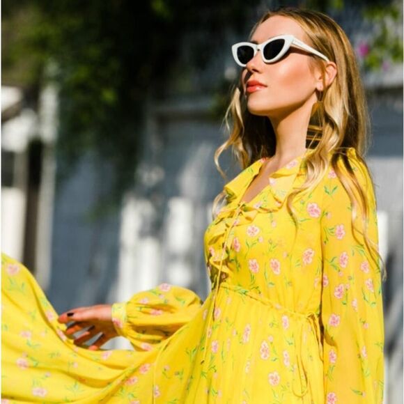 TOPSHOP Margot Yellow Floral Maxi Dress with Ruffles Size 2 - Picture 14 of 16